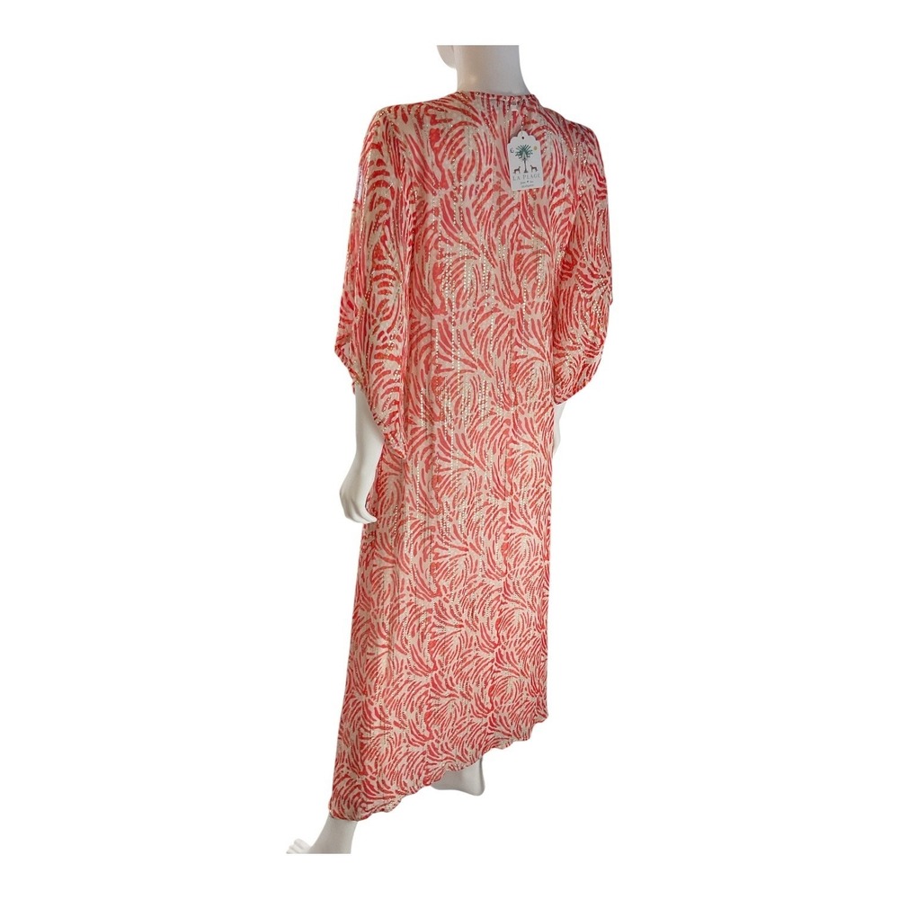 La Plage Jaipur Maxi Dress Women's Size S Red Print‎ Kimono Sleeve V Neck - Picture 5 of 12